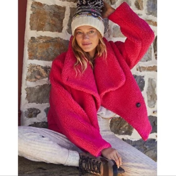 COPY - Free People Izzy Wrap Teddy Jacket fuchsia - Picture 1 of 11